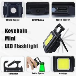 Multifuncional Mini Lanterna LED Chaveiro, Lâmpadas portáteis COB Camping, Carregamento USB, Luzes de trabalho, ao ar livre, Pesca, Caminhadas - Image 4