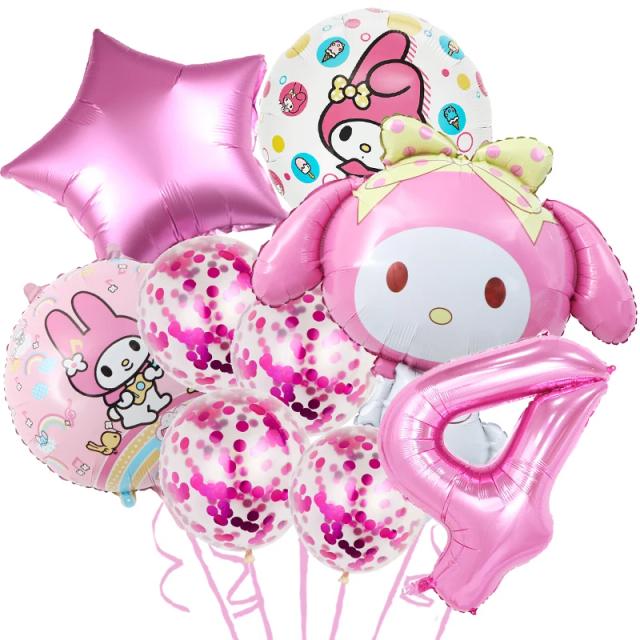 Balão de látex My Melody para festa de aniversário de menina, decoração encantadora de 1 a 9 anos