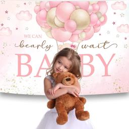 Urso de pelúcia dos desenhos animados chá de bebê festa de aniversário decoração cenários banner criança flores balão fotografia fundo cartaz adereços - Image 5
