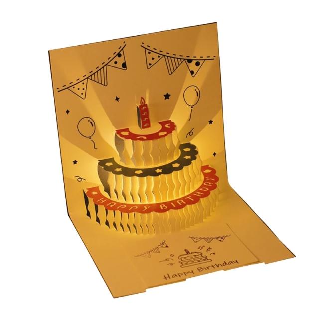 Cartão Musical 3D com Envelope e Luz LED para Aniversário - Pop-Up Especial para Meninas, Crianças e Esposas em Todas as Ocasiões
