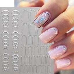 3d adesivos para nail art, nail art, francês, prata, ouro, geométrico, listra, curva, onda, slider, manicure wraps, nlbt-s47 - Image 1