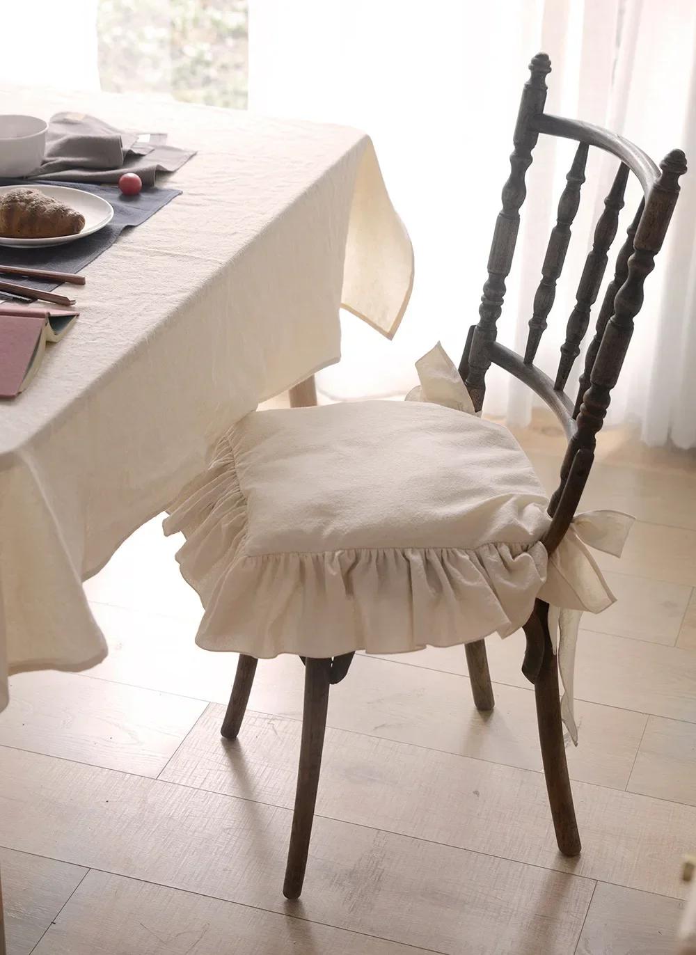 Babados capa de tapete de assento, flouncing jantar cadeira pat decoração, customizável princesa frill algodão cadeira capa de almofada - Image 1