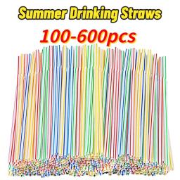 Canudos descartáveis de plástico, canudos dobráveis, listrado multicolorido, suprimentos semelhantes, cor aleatória, evento do partido, 600 pcs - Image 1