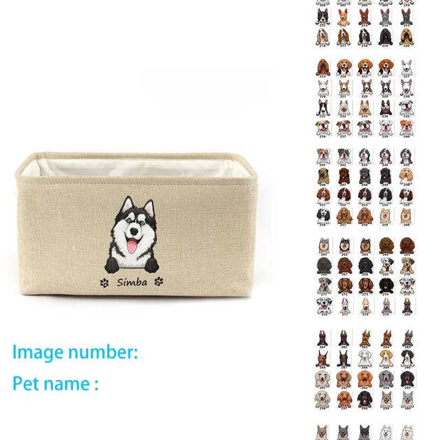 Caixa de Armazenamento Personalizada para Pets: Organizador de Brinquedos e Roupas com Imagem de Gato e Nome, Acessórios Inclusos, Impressão Grátis