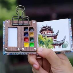 Mini paleta de tinta aquarela noz, bandeja de paleta de madeira, viagens profissionais arte pintura suprimentos, 8 grade, 0,5 ml - Image 1