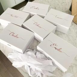 Caixa de presente personalizada com fita, nome personalizado e papel Keepsake Box, luxo, festa nupcial, dama de honra, proposta, branco, preto, rosa - Image 2