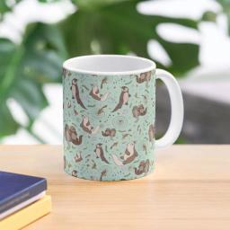 Caneca de café clássica com foto impressa simples, lontras em azul, identificador de imagem, copos redondos, xícara de chá, design, presentes - Image 2