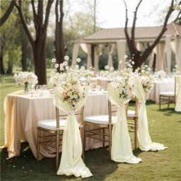 Marfim Chiffon Cadeira Sashes Set, Casamento Sash, Cadeira Covers, Casamento Fita Festa, Corredor Cadeira Decor, 17x250cm, 10 Pcs, 50Pcs - Image 1