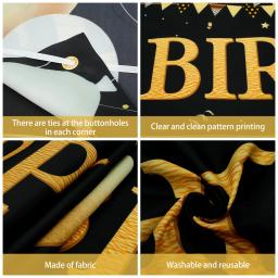 Preto e Ouro Bandeira Feliz Aniversário, Decoração de Festa, Fundo, Tamanho Grande, 30, 40, 50, 60, 70, 80 Anos, 210x50cm - Image 5