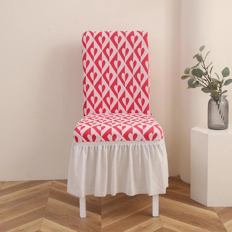 1 pçs engrossado jacquard elástico capa de cadeira com saia universal com tudo incluído elástico de uma peça capa de cadeira de jantar - Image 1