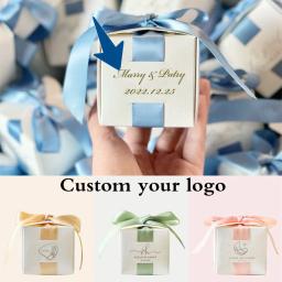 Caixa De Presente De Logotipo Personalizado Com Fita, Caixas De Doces Para Batizado, Chuveiro De Bebê, Evento De Aniversário, Fontes Do Partido, Favores Do Casamento - Image 6