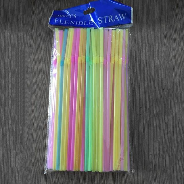 Canudos Fluorescentes Flexíveis Pretos para Bebidas de Aniversário e Casamentos com Cores Misturadas para Festas