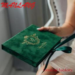 Caixa De Convites De Casamento De Acrílico, Caixa De Veludo Verde, Cartão De Convite Personalizado - Image 1