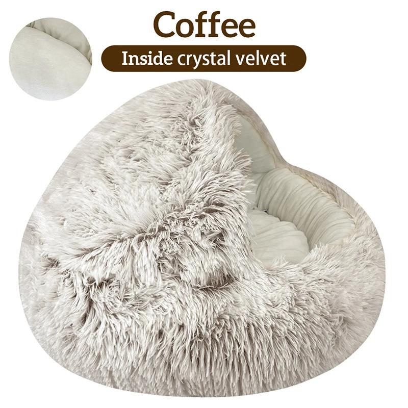 Almofada de pelúcia redonda para animais de estimação, cesta quente, saco de dormir, ninho de gato, canil, casinha, inverno, 2 em 1 - Image 1