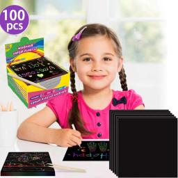 Livro de grafite de desenho animado infantil, multifuncional, arranhão mágico familiar, padrão de desenho, presente, 100 peças - Image 1