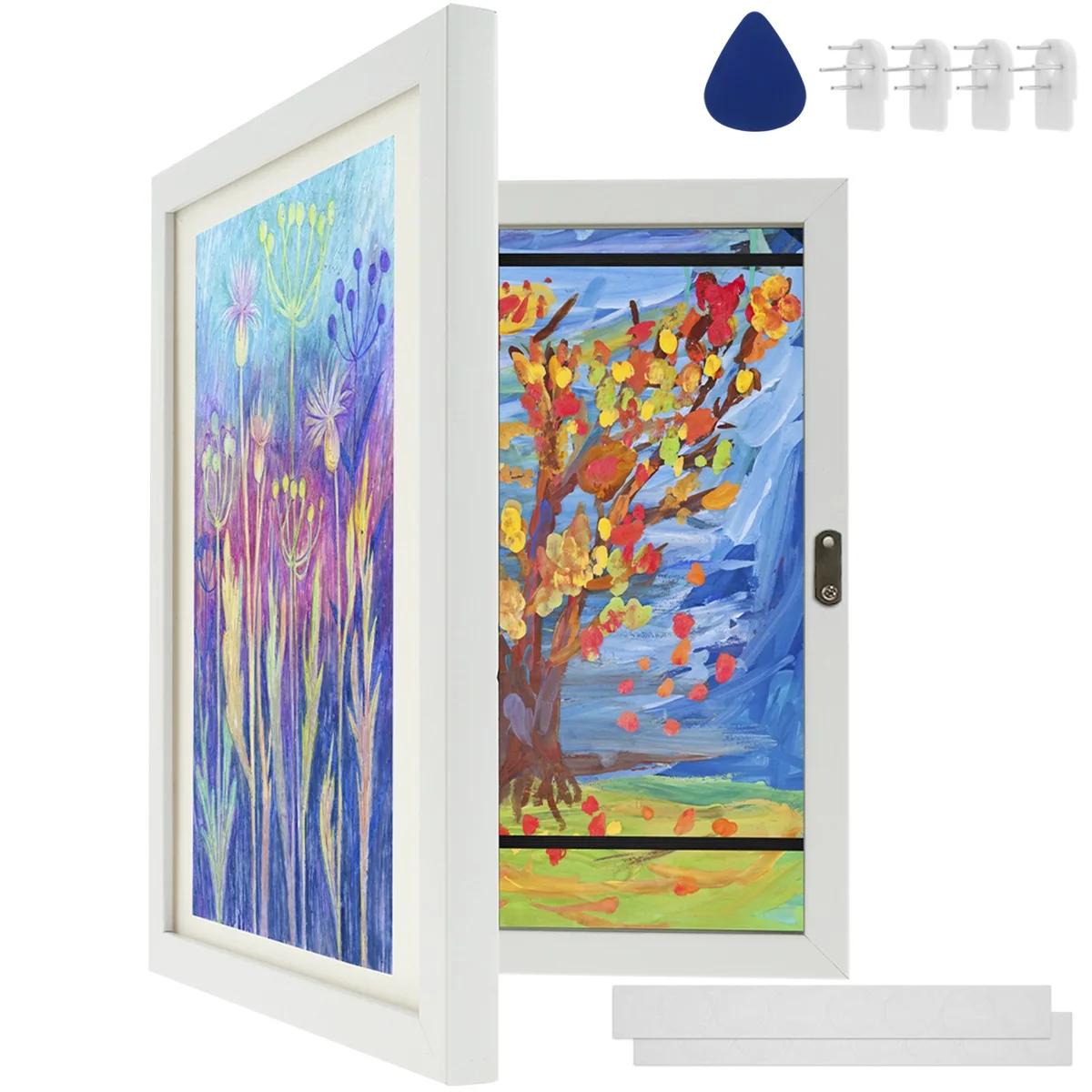 Conjunto de molduras de arte infantil a4, abertura frontal, moldura de exibição de arte de madeira, 100 fotos, exibição de imagens para artesanato, desenho, arte 3d - Image 1