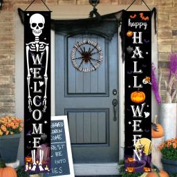 Halloween porta banner com crânio e abóbora design, bandeira da porta, casa feliz, festa, casa, truque, morcego, 2024 - Image 4