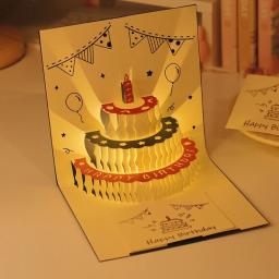 Cartões com Envelope, Cartão de Bolo de Aniversário Musical 3D, Luz LED, Pop-Up, Cartões Postais para Menina e Criança Esposa, Todas as Ocasiões, Barco da gota - Image 4