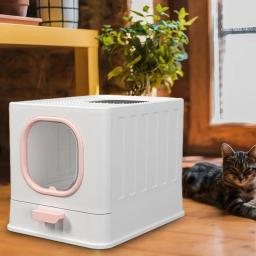 Caixa de areia dobrável transparente com tampa para gato, entrada frontal, saída superior tipo gaveta, anti-respingo, anti-odor, suprimentos para animais de estimação - Image 4