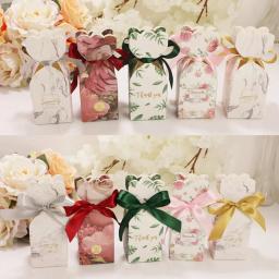 10/20/30 pçs fishtail vaso caixa de doces floral casamento dia favor caixa de presente sacos de embalagem do bebê com fita festa de aniversário decoração - Image 4