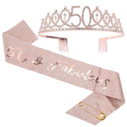 Faixa de cetim com coroa de cristal para meninas, decoração de aniversário, tiara, feliz aniversário, aniversário, fonte de festa, 18, 21, 30, 40, 50, ouro rosa - Image 2