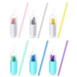 Reutilizáveis Canudos Retas de Silicone com Estojo, Beber Palha, Escova de Limpeza Set, Festa, Bar, Dobrável, Portátil, Ao ar livre, Acessório - Image 2
