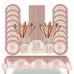 Conjunto De Louça Descartável Para Festa De Aniversário, Pratos, Copos, Guardanapos, Toalha De Mesa, Suprimentos De Decoração, 18, 30, 40, 50, 60T - Image 1
