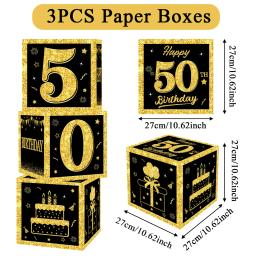Caixas de Cartas de Aniversário para Adultos, Dourado e Preto, Presente de Papel, Artigos de Festa, 30 Anos, 40 Anos, 50 Anos - Image 6