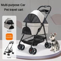 Carrinho de estimação dobrável de 4 rodas, cadeira de viagem para cães, corredor com cesta de armazenamento para cachorro e gato, suprimentos ao ar livre - Image 2