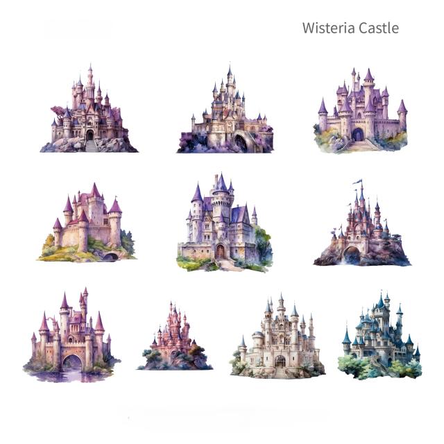 Adesivos de Castelo de Fantasia para Scrapbooking e Artesanato - Pacote com 20 Peças Decorativas e Etiquetas Colantes