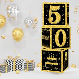 Caixas de Cartas de Aniversário para Adultos, Dourado e Preto, Presente de Papel, Artigos de Festa, 30 Anos, 40 Anos, 50 Anos - Image 4