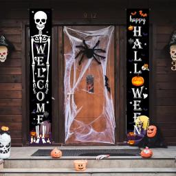 Halloween porta banner com crânio e abóbora design, bandeira da porta, casa feliz, festa, casa, truque, morcego, 2024 - Image 5