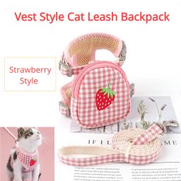 Cute morango colete gato arnês, mochila respirável, alça de peito ajustável, pet tração corda conjunto, trela do cão suprimentos - Image 1