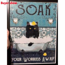 Evershine 5d pintura diamante completo gato animal bordado coelho no afastamento texto mosaico do banheiro ponto cruz decoração de casa - Image 2