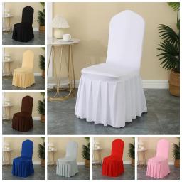Capa de cadeira de casamento decoração de festa elastano com saia plissada uso elástico estiramento jantar luxo aniversário hotel banquete - Image 1