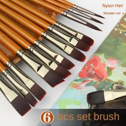 Conjunto de pincel de madeira para pintura aquarela, vinho tinto, cabelo de nylon, 4 tipos de ponto de caneta, caneta tinta a óleo opcional, arte suprimentos, 6 partes - Image 1