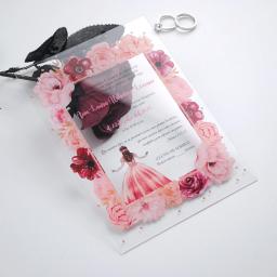 Acrílico personalizado claro convidar cartões, personalizado Quinceanera festa estética cartões de convite de aniversário, doce 15, 10pcs - Image 4