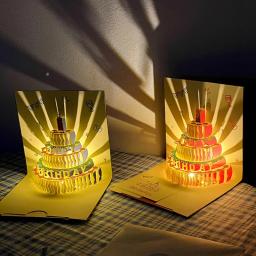 Cartões com Envelope, Cartão de Bolo de Aniversário Musical 3D, Luz LED, Pop-Up, Cartões Postais para Menina e Criança Esposa, Todas as Ocasiões, Barco da gota - Image 1