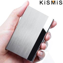 KISMIS-Suporte de cartão metálico para homens e mulheres, estojo de cartão de visita, carteira fina, aço inoxidável - Image 1
