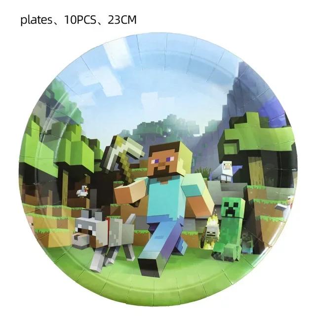 Conjunto de Louça Descartável para Crianças com Tema de Pixel: Copos de Papel e Pratos para Aniversário