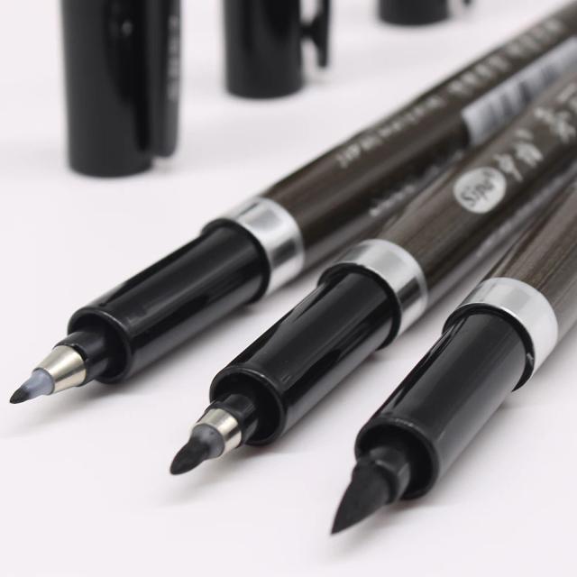 Conjunto de Canetas de Caligrafia Chinesa para Estudantes - 3 Peças de Marcadores Artísticos e Papelaria para Aprendizagem