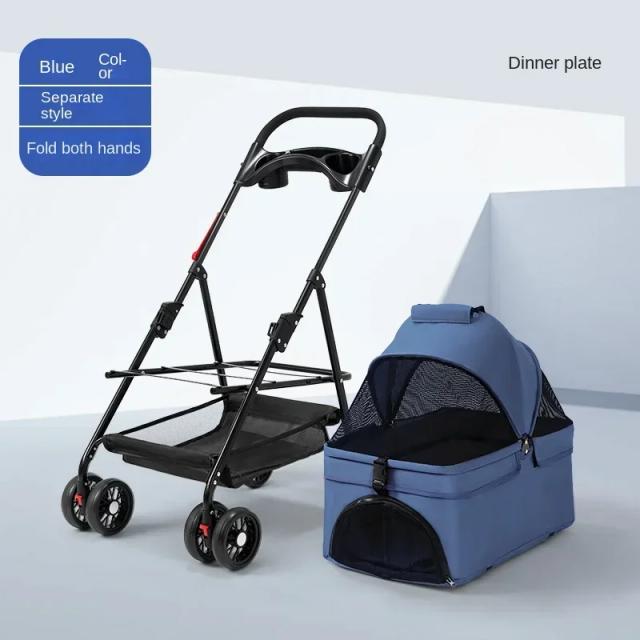 Carrinho dobrável para pets com 4 rodas, ideal para viagens com cães e gatos, incluindo cesta de armazenamento para passeios ao ar livre