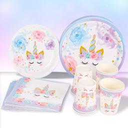 Kit de festa infantil de unicórnio, descartável, conjunto de utensílios para mesa, balão, decoração de festa de aniversário, festa para crianças - Image 1