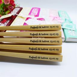 Favores do casamento Fan com caixa de presente, Personalizar nome e logotipo para convidados, lembranças de festa de aniversário, 60 80pcs por lote, 100pcs por lote - Image 2