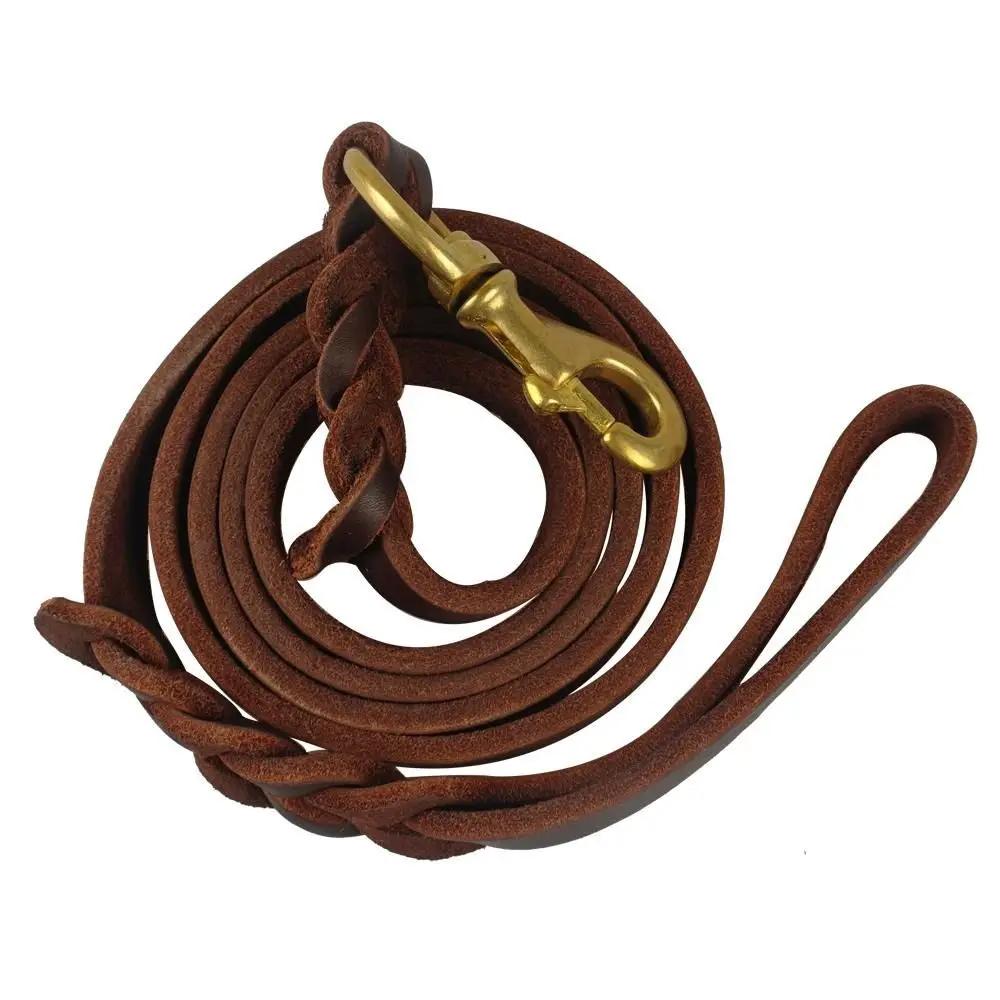 Trela de couro trançado com gancho de cobre, Pet Products, longo, macio, corda de tração, durável, marrom, médio, grande - Image 1