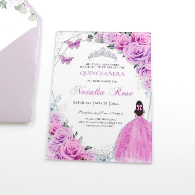 Convite Personalizado em Acrílico Claro para Quinceañera - 10 Cartões Estéticos para Festa de Aniversário Doce 15
