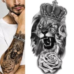 Animal Pattern Tattoo Stickers Set, Transferência de água Adesivos, Meia Imagem Grande Braço, Cabeça De Leão De Tigre, Decalques Corporais Poderosos - Image 5