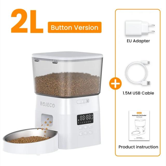 Alimentador Automático Rojeco para Pets com Botão e Controle Inteligente para Ração de Cães e Gatos