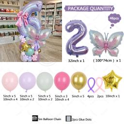 Conjunto de balão digital borboleta roxa, macaron bola de látex, menina's Birthday Party Decoration, Baby Shower, Decoração de aniversário, adulto, 46pcs - Image 5