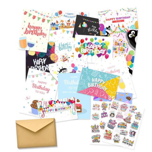 Conjunto Criativo de Cartões de Aniversário com 30 Envelopes e Adesivos, 20 Peças DIY para Mensagens Especiais